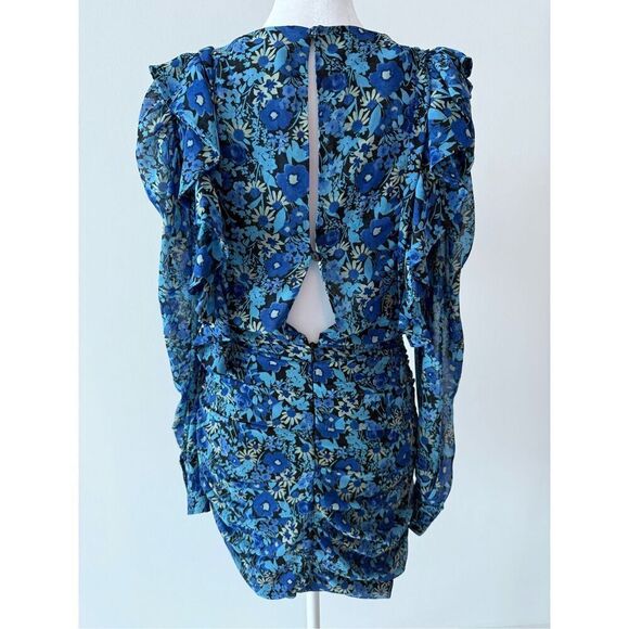 🦋 ZARA Blogger Favorite Draped Romantic Ruffle Ruching Keyhole Floral Mini Dress - Picture 14 of 16